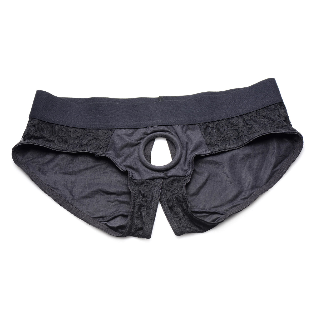 Lace Envy Black Crotchless Panty Harness - S/m