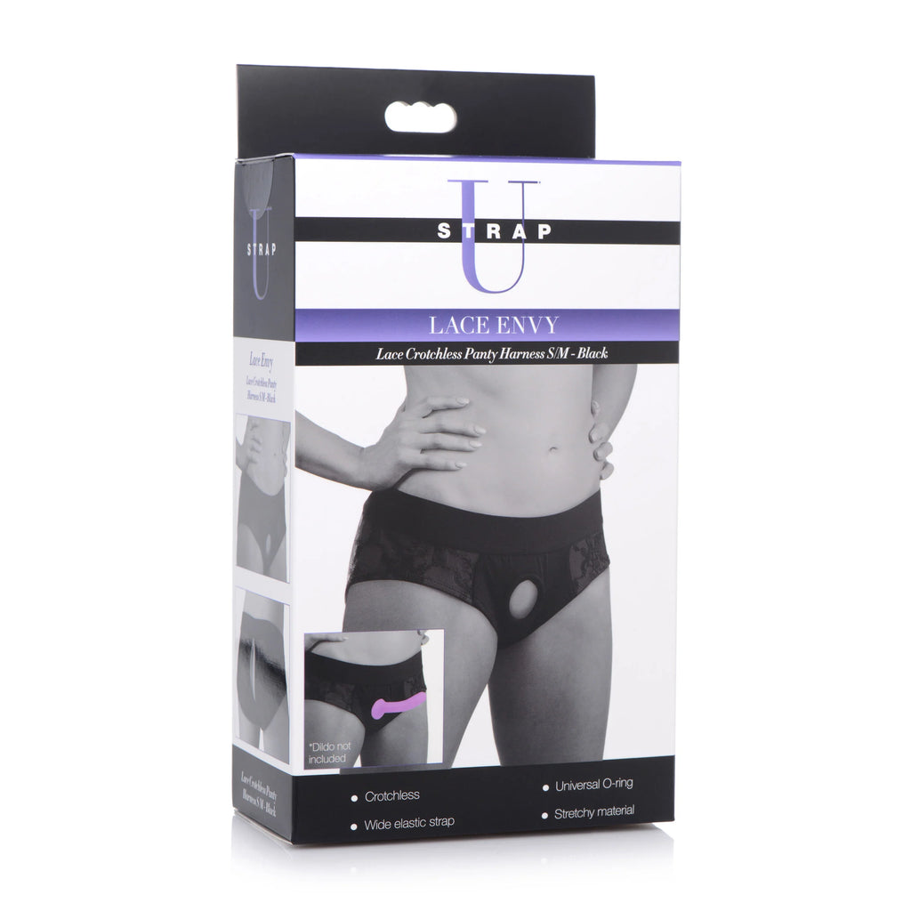 Lace Envy Black Crotchless Panty Harness - S/m
