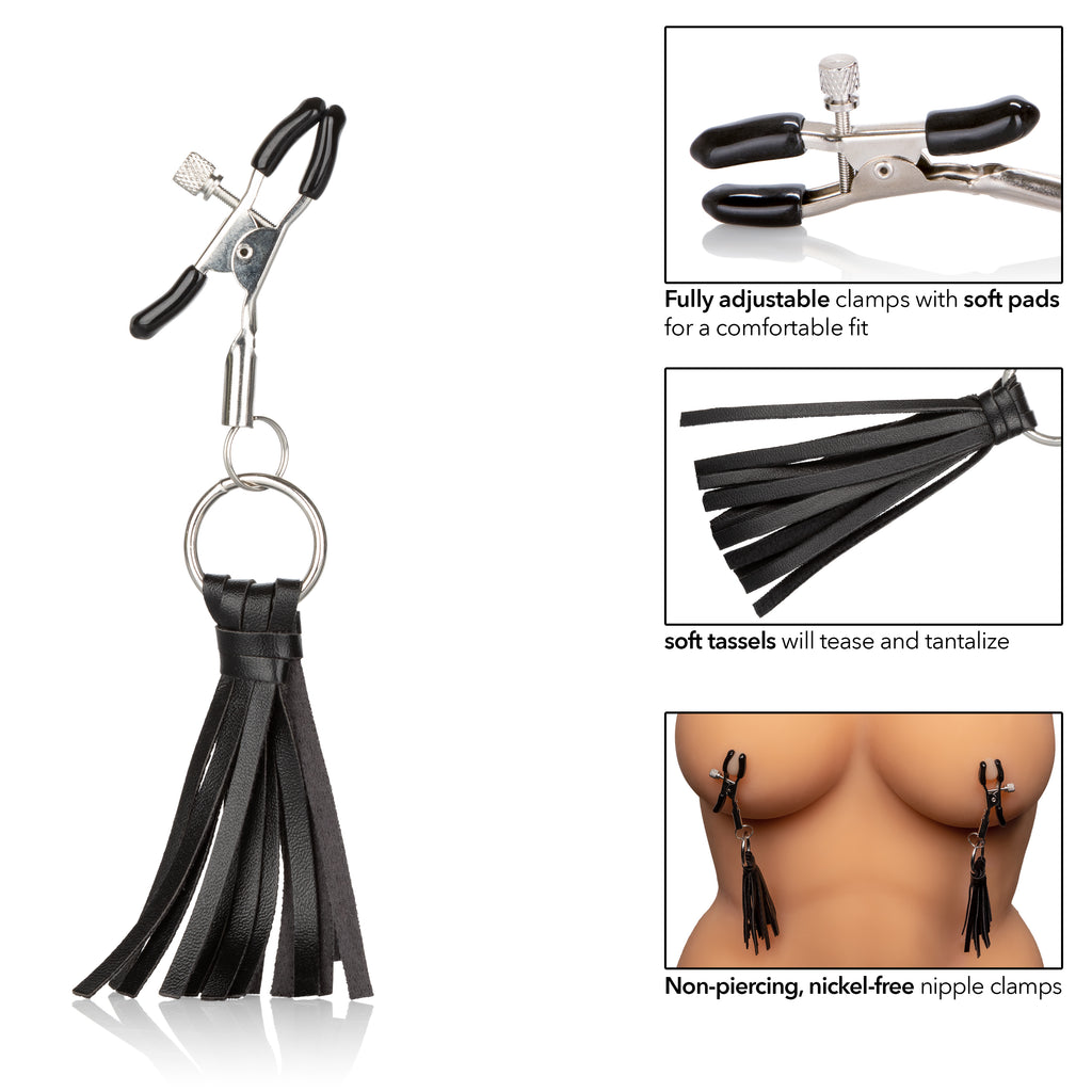 Juego de pezones, borlas juguetonas, pinzas para pezones - Negro