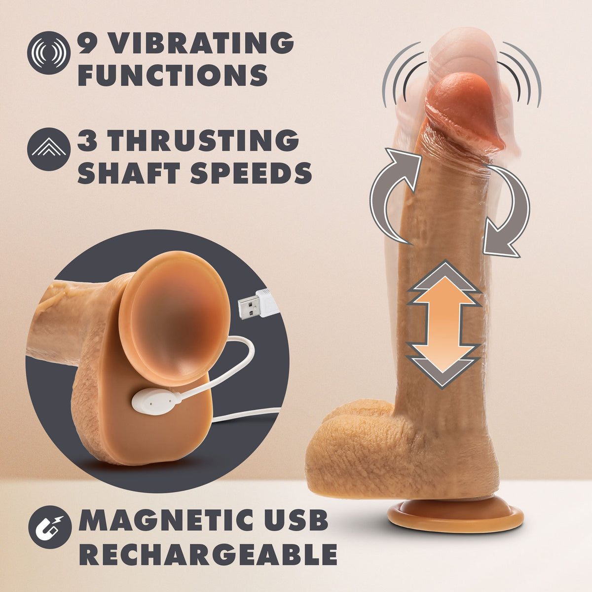 Dr. Skin - Dr. Phillips - Vibrador de empuje de 8,5 pulgadas - Bronceado