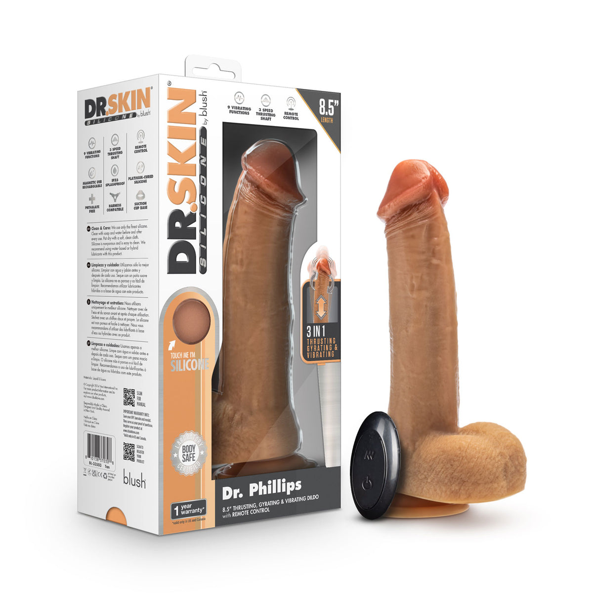 Dr. Skin - Dr. Phillips - Vibrador de empuje de 8,5 pulgadas - Bronceado