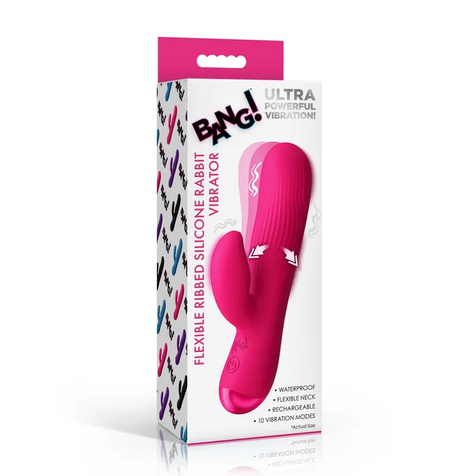 Vibrador de conejo de silicona acanalada Bg rosa