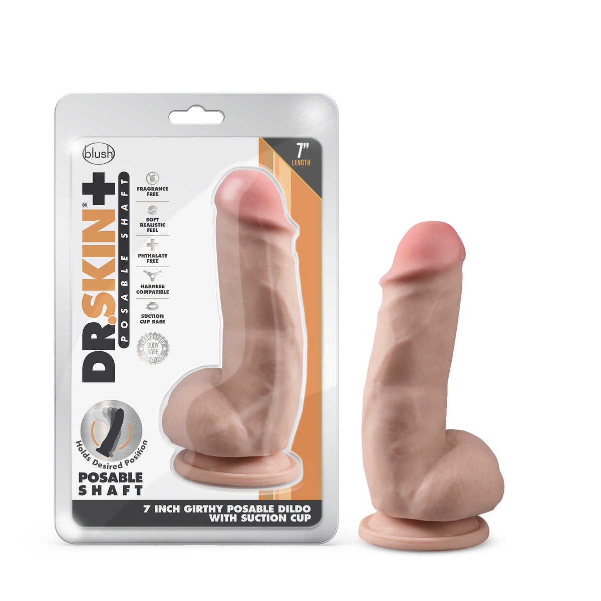 Dr. Skin Plus - Consolador posable de 7 pulgadas con bolas - Vainilla