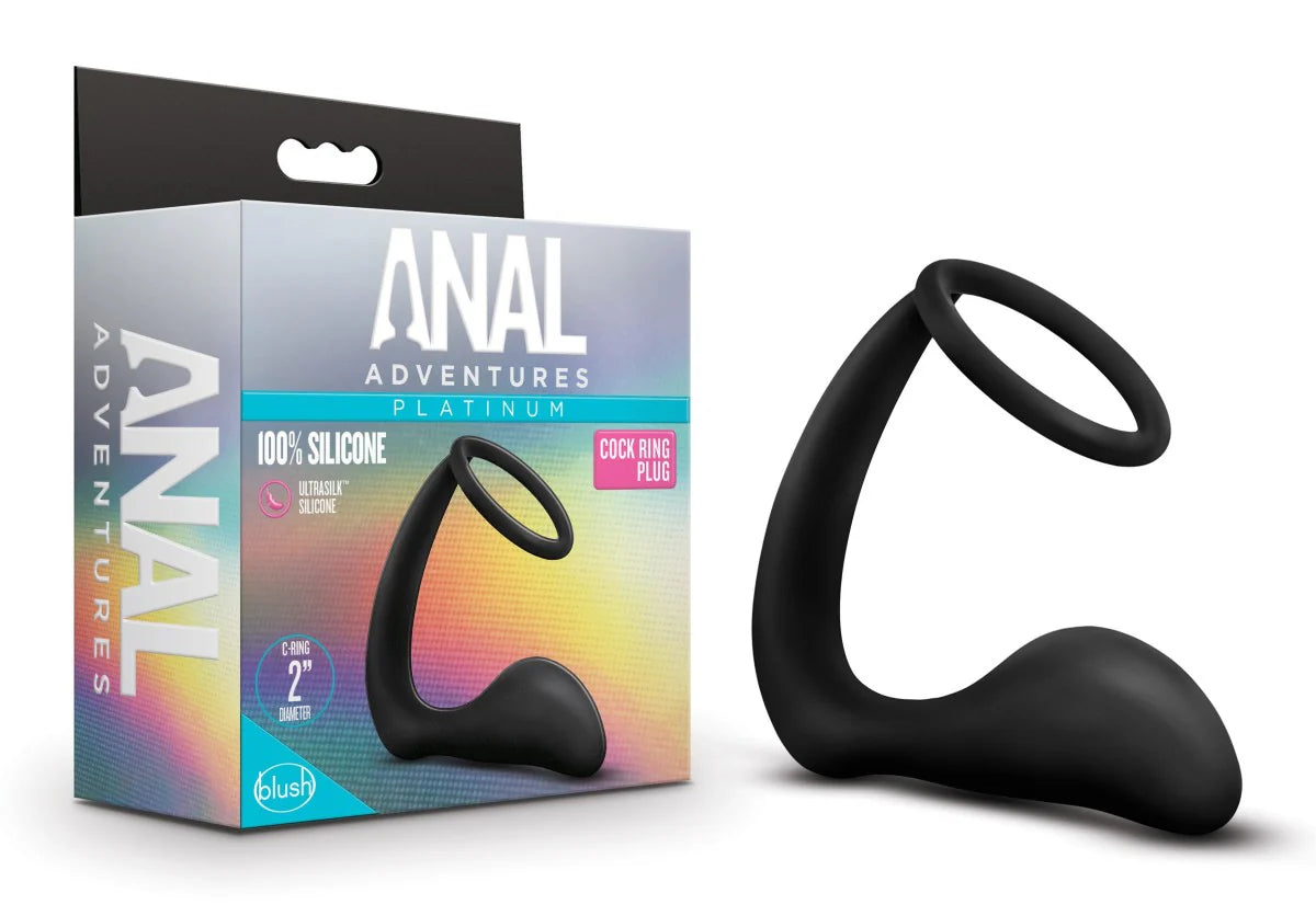 Anal Adventures - Platinum - Cock Ring Plug - Black