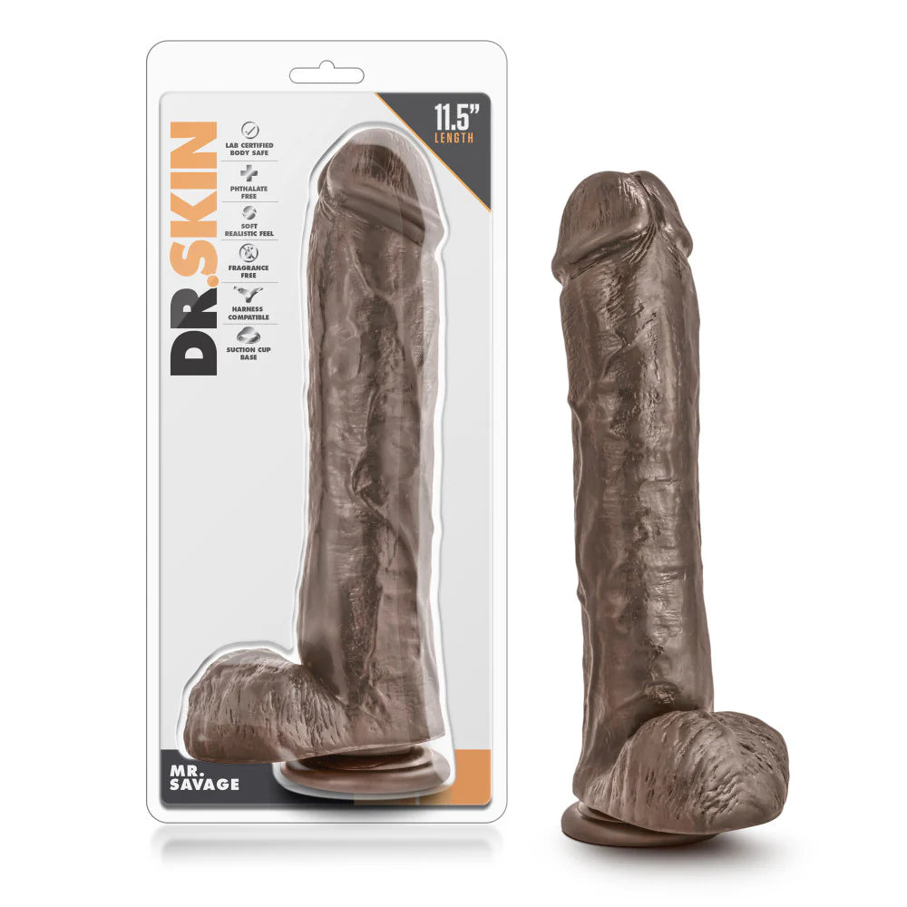 Dr. Skin Mr. Savage Consolador de 11,5 pulgadas con ventosa - Chocolate